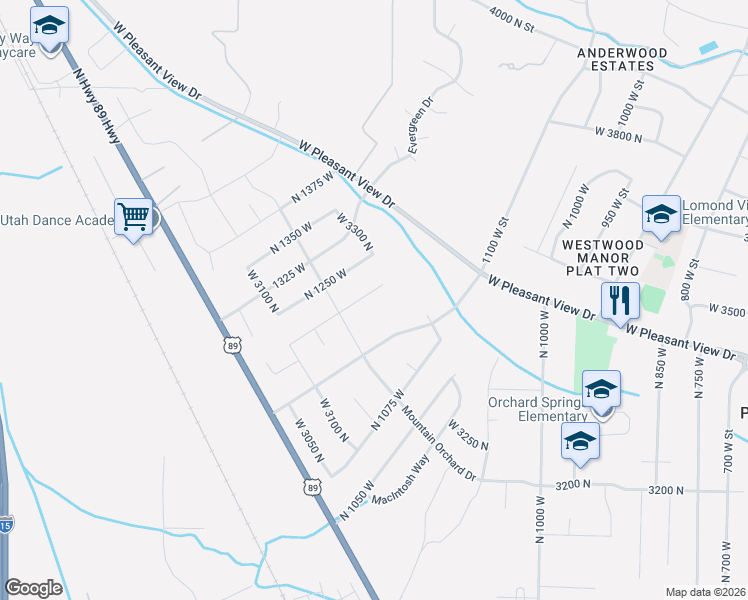 map of restaurants, bars, coffee shops, grocery stores, and more near 3292 North 1200 East in North Ogden