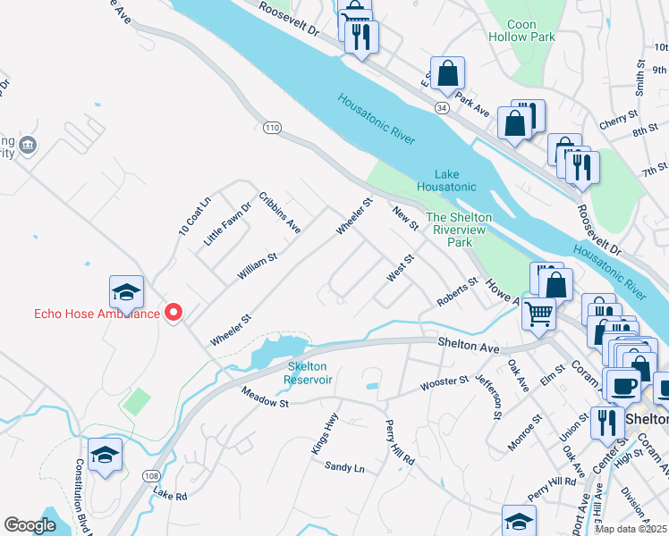 map of restaurants, bars, coffee shops, grocery stores, and more near 61 Geissler Drive in Shelton