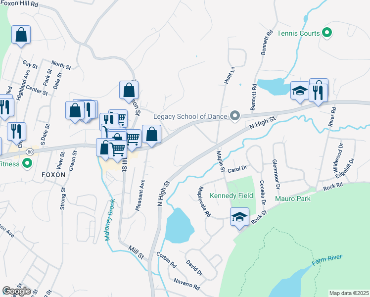 map of restaurants, bars, coffee shops, grocery stores, and more near 1270 North High Street in East Haven