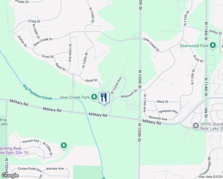 map of restaurants, bars, coffee shops, grocery stores, and more near 7152 North 122nd Avenue in Omaha