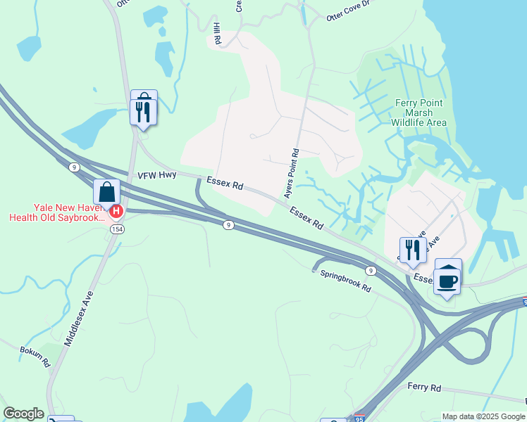 map of restaurants, bars, coffee shops, grocery stores, and more near 230 Essex Road in Old Saybrook