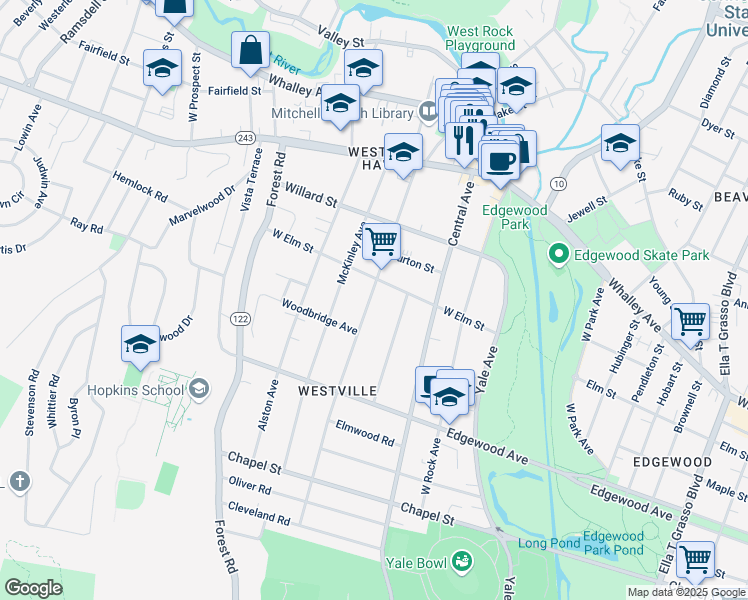 map of restaurants, bars, coffee shops, grocery stores, and more near 213 Alden Avenue in New Haven
