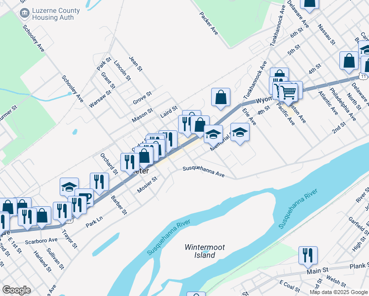 map of restaurants, bars, coffee shops, grocery stores, and more near 1091 Wyoming Avenue in Exeter