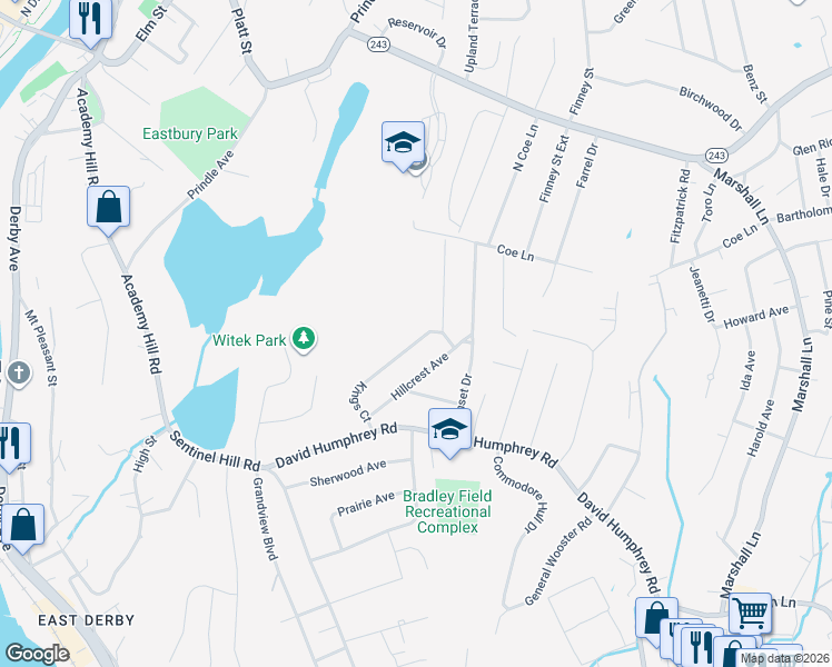 map of restaurants, bars, coffee shops, grocery stores, and more near 74 Kings Court in Derby