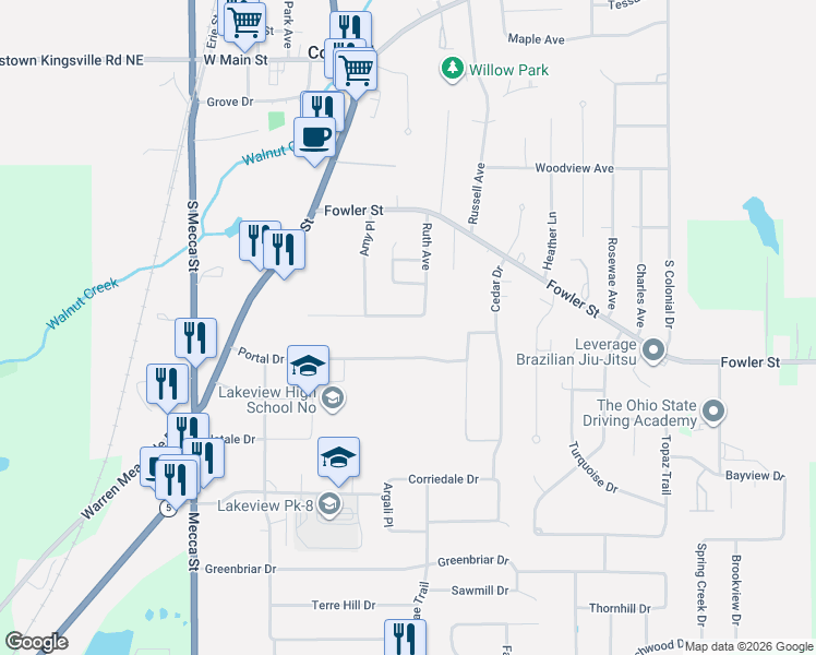 map of restaurants, bars, coffee shops, grocery stores, and more near 209 Robbies Run in Cortland