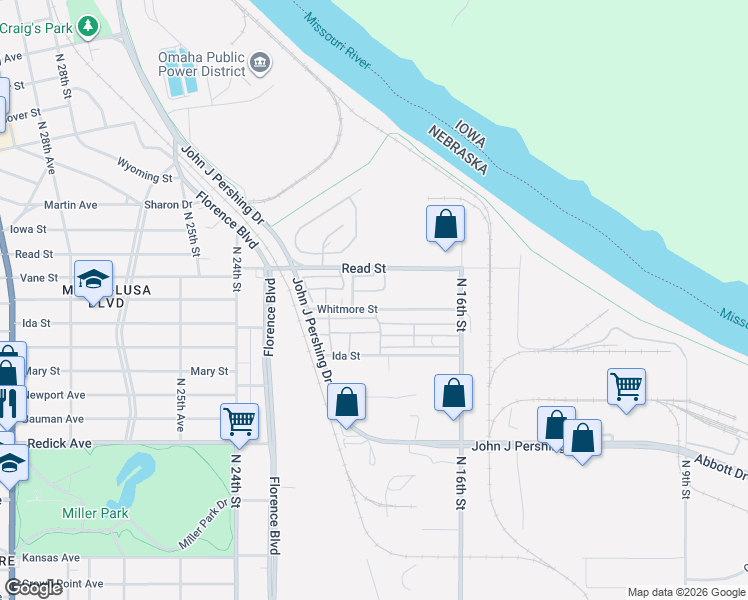 map of restaurants, bars, coffee shops, grocery stores, and more near 6 Whitmore Street in Omaha