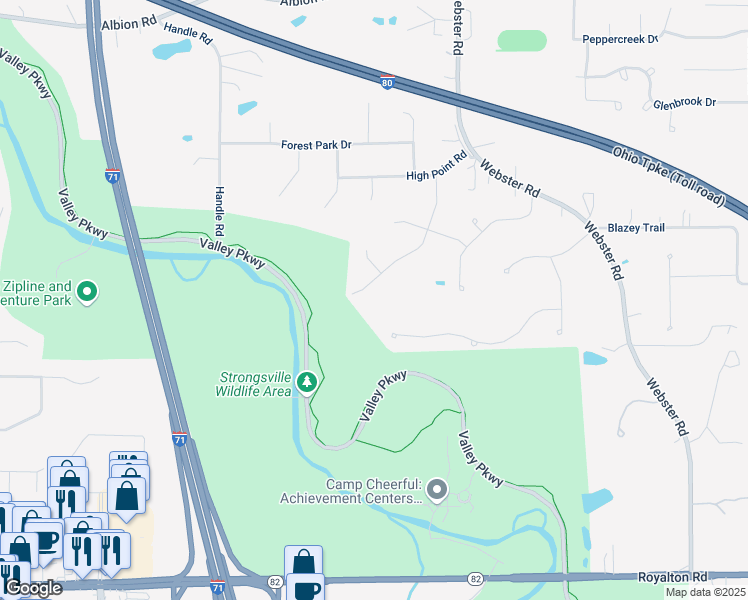 map of restaurants, bars, coffee shops, grocery stores, and more near 14388 Castlereagh Lane in Strongsville