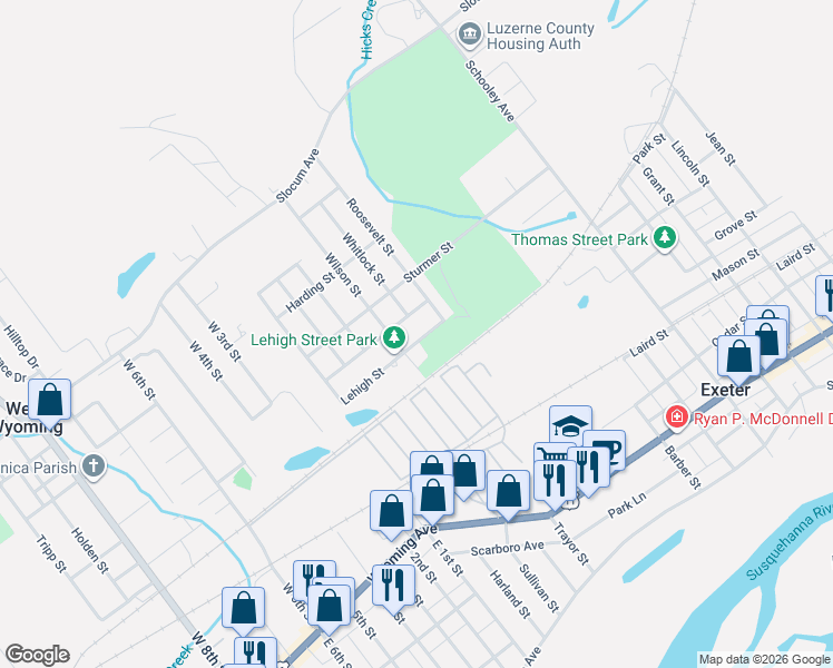 map of restaurants, bars, coffee shops, grocery stores, and more near 118 Lehigh St in Exeter