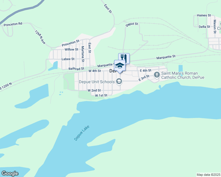 map of restaurants, bars, coffee shops, grocery stores, and more near 201 West 2nd Street in DePue