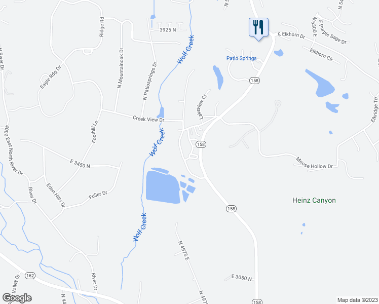 map of restaurants, bars, coffee shops, grocery stores, and more near 3503 Willow Creek Lane in Eden