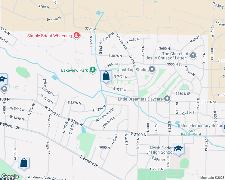 map of restaurants, bars, coffee shops, grocery stores, and more near 368 East 3325 North in North Ogden