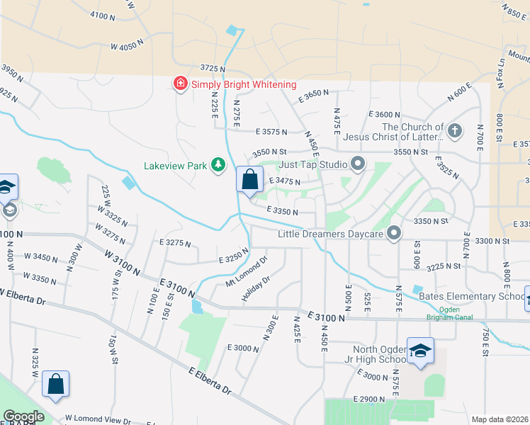 map of restaurants, bars, coffee shops, grocery stores, and more near 368 East 3325 North in North Ogden