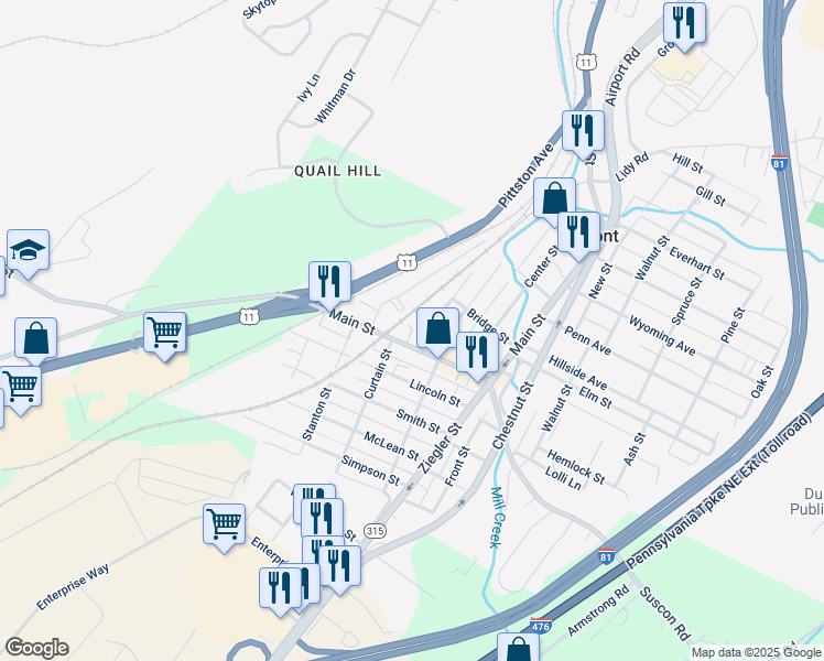 map of restaurants, bars, coffee shops, grocery stores, and more near 422 Main Street in Dupont