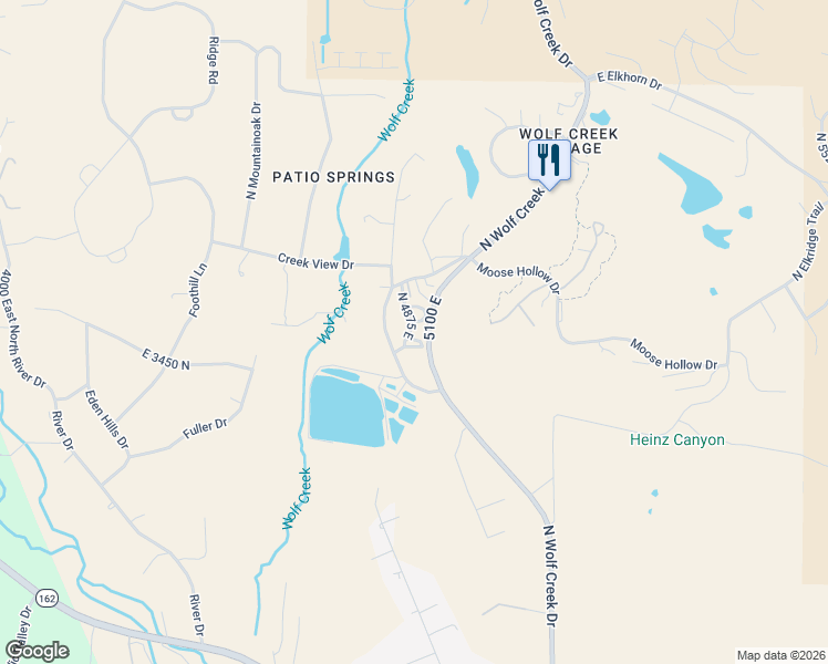 map of restaurants, bars, coffee shops, grocery stores, and more near 3510 North Willow Creek Lane in Eden