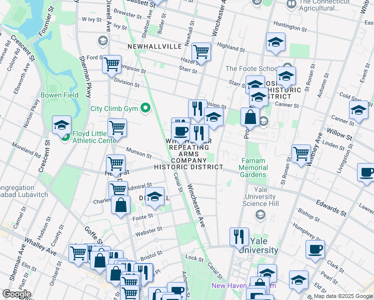 map of restaurants, bars, coffee shops, grocery stores, and more near in Hamden