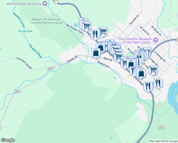 map of restaurants, bars, coffee shops, grocery stores, and more near 122 Millcreek Court in Milford