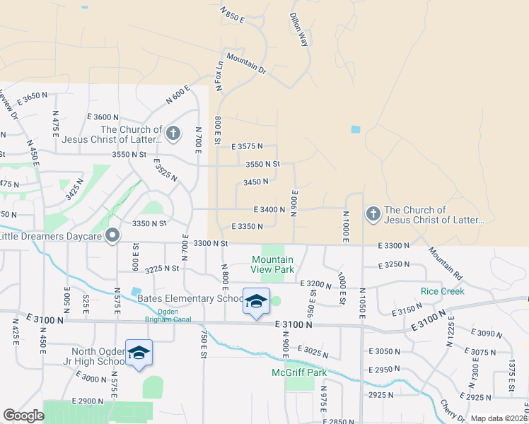 map of restaurants, bars, coffee shops, grocery stores, and more near 847 East 3400 North in North Ogden