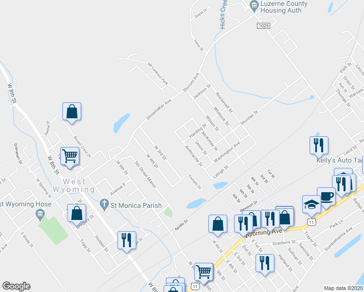 map of restaurants, bars, coffee shops, grocery stores, and more near 301 Anthracite Street in Exeter