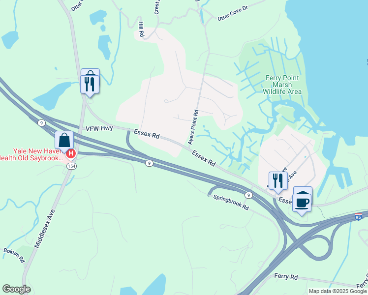 map of restaurants, bars, coffee shops, grocery stores, and more near 230 Essex Rd in Old Saybrook