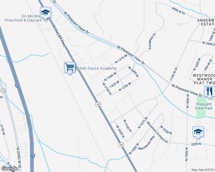 map of restaurants, bars, coffee shops, grocery stores, and more near 1330 West 3100 North in Pleasant View