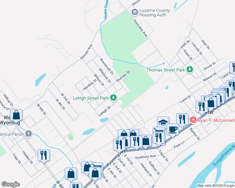 map of restaurants, bars, coffee shops, grocery stores, and more near 118 Lehigh St in Exeter