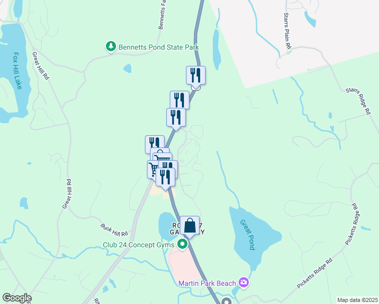 map of restaurants, bars, coffee shops, grocery stores, and more near 640 Danbury Road in Ridgefield