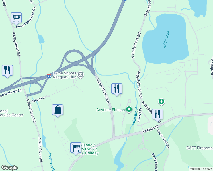 map of restaurants, bars, coffee shops, grocery stores, and more near 14 Atwood Drive in East Lyme