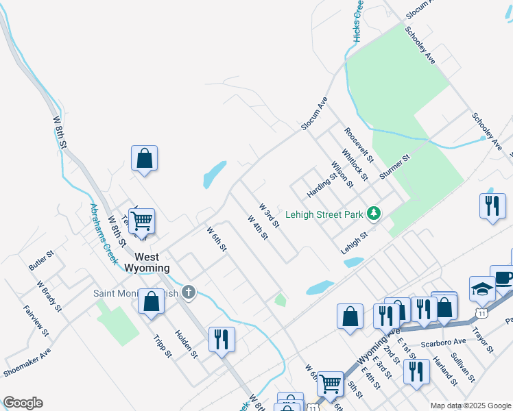 map of restaurants, bars, coffee shops, grocery stores, and more near 452 West 3rd Street in West Wyoming