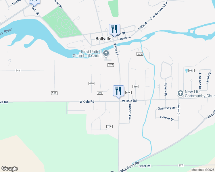 map of restaurants, bars, coffee shops, grocery stores, and more near 1448 Township Highway 589 in Fremont