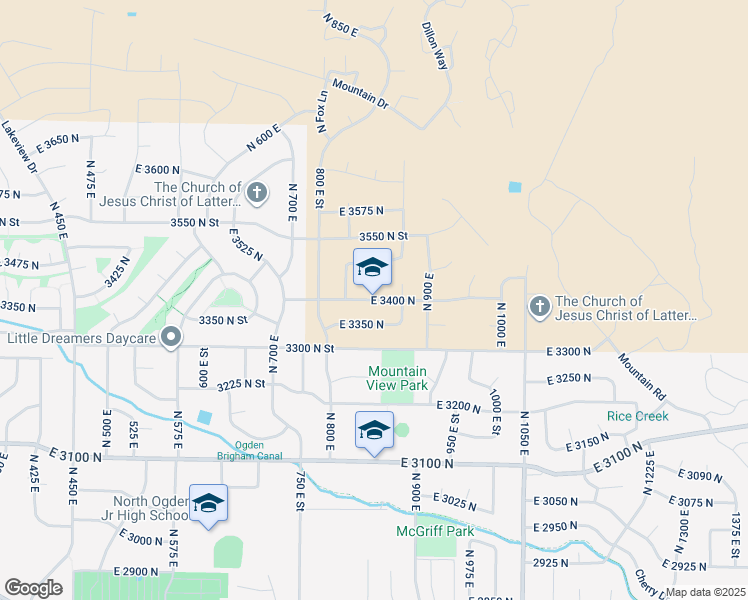 map of restaurants, bars, coffee shops, grocery stores, and more near 847 East 3400 North in Ogden