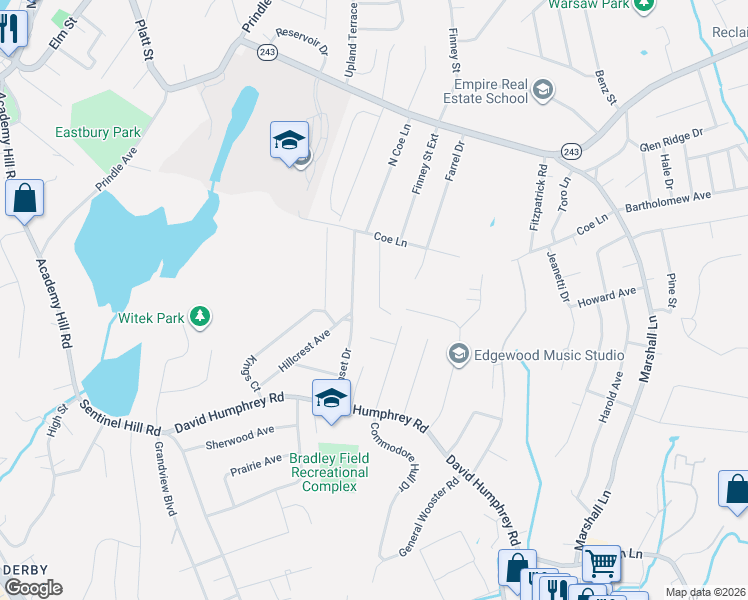 map of restaurants, bars, coffee shops, grocery stores, and more near 39 Iannotti Lane in Derby