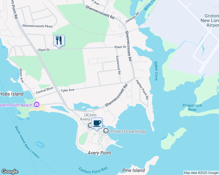 map of restaurants, bars, coffee shops, grocery stores, and more near 343 Tyler Avenue in Groton