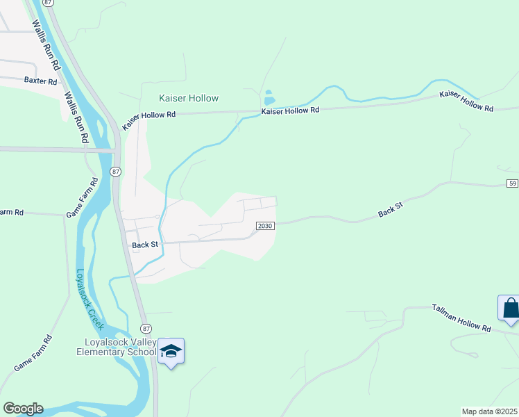 map of restaurants, bars, coffee shops, grocery stores, and more near 241 Back Street in Montoursville