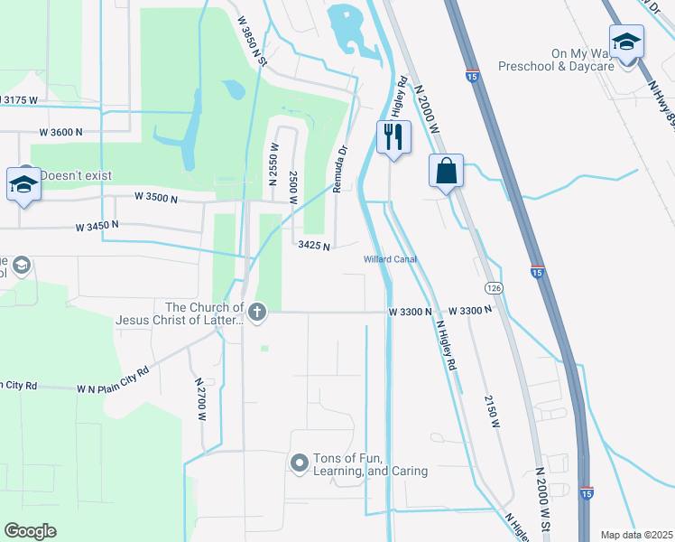 map of restaurants, bars, coffee shops, grocery stores, and more near 2411 West 3375 North in Farr West