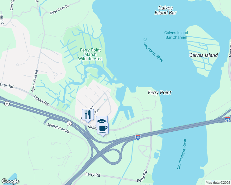 map of restaurants, bars, coffee shops, grocery stores, and more near 5 Barnes Avenue in Old Saybrook