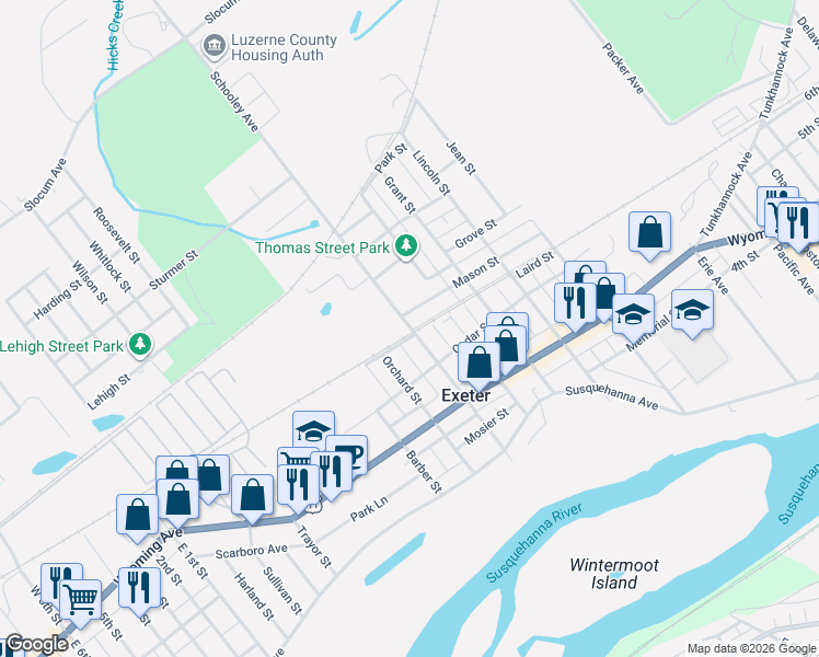 map of restaurants, bars, coffee shops, grocery stores, and more near 23 Laird Street in Exeter