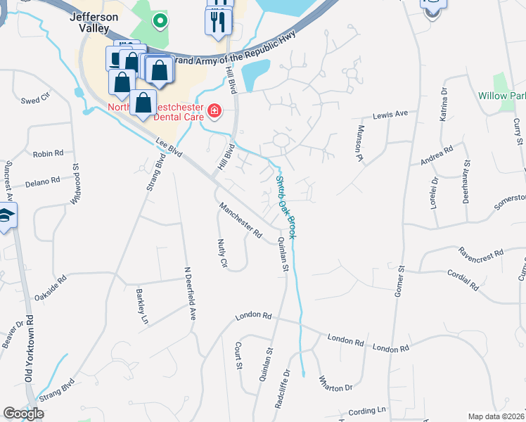 map of restaurants, bars, coffee shops, grocery stores, and more near 27 Walden Court in Yorktown Heights