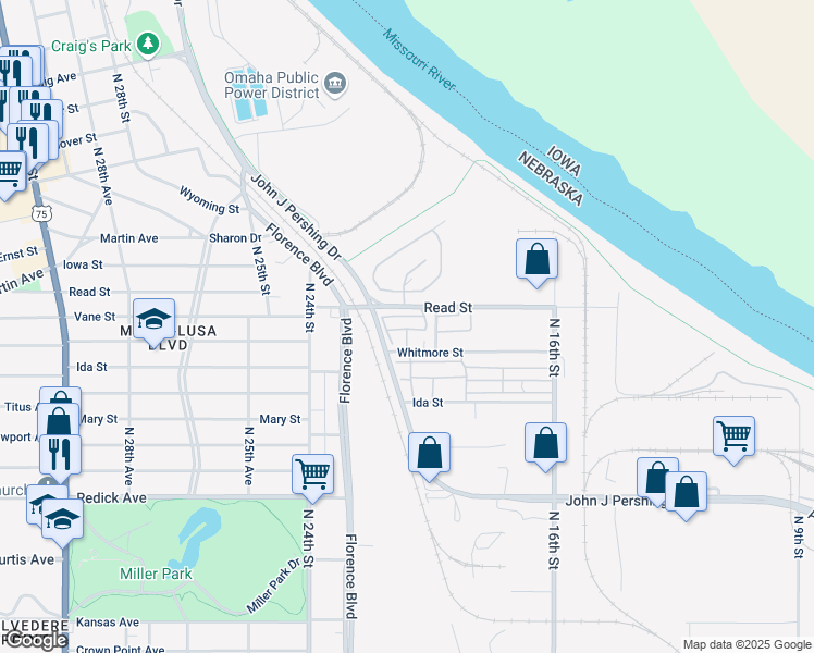 map of restaurants, bars, coffee shops, grocery stores, and more near 2027 Read Street in Omaha