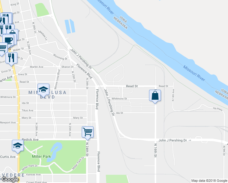 map of restaurants, bars, coffee shops, grocery stores, and more near 2027 Read Street in Omaha