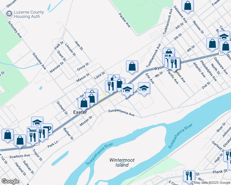 map of restaurants, bars, coffee shops, grocery stores, and more near 1086 Wyoming Avenue in Exeter