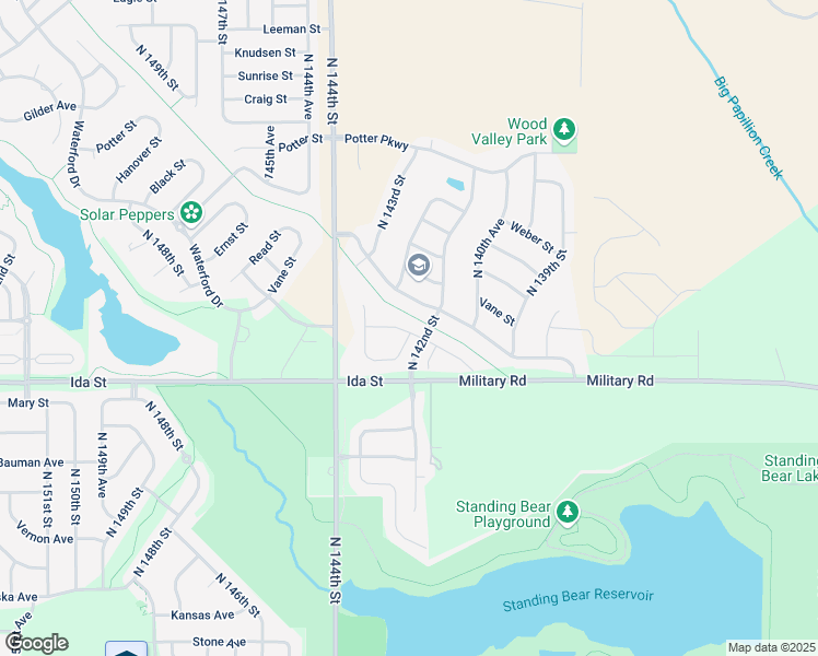 map of restaurants, bars, coffee shops, grocery stores, and more near 6902 North 142nd Avenue in Omaha