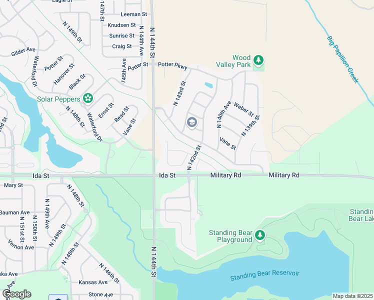 map of restaurants, bars, coffee shops, grocery stores, and more near 14245 Wood Valley Drive in Omaha