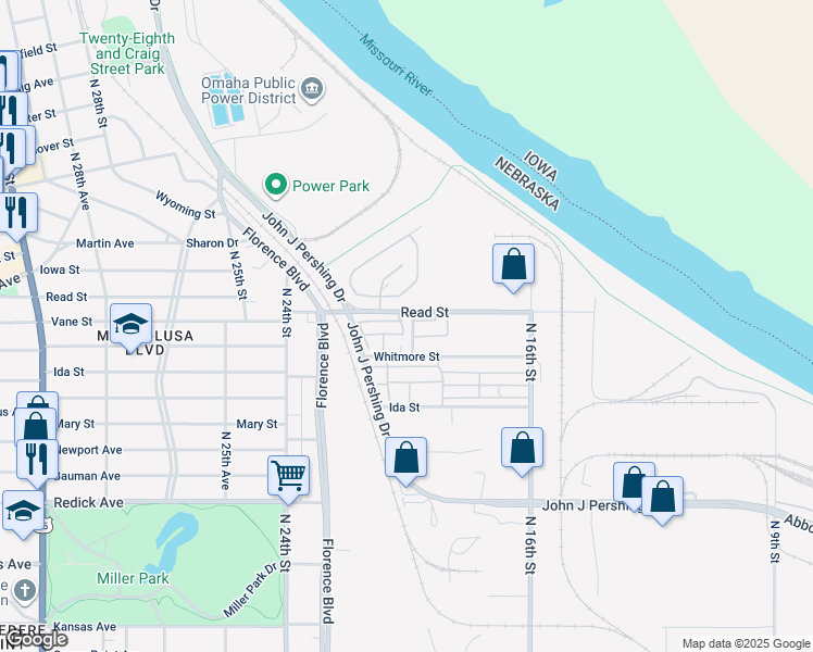 map of restaurants, bars, coffee shops, grocery stores, and more near 2020 Read Street in Omaha