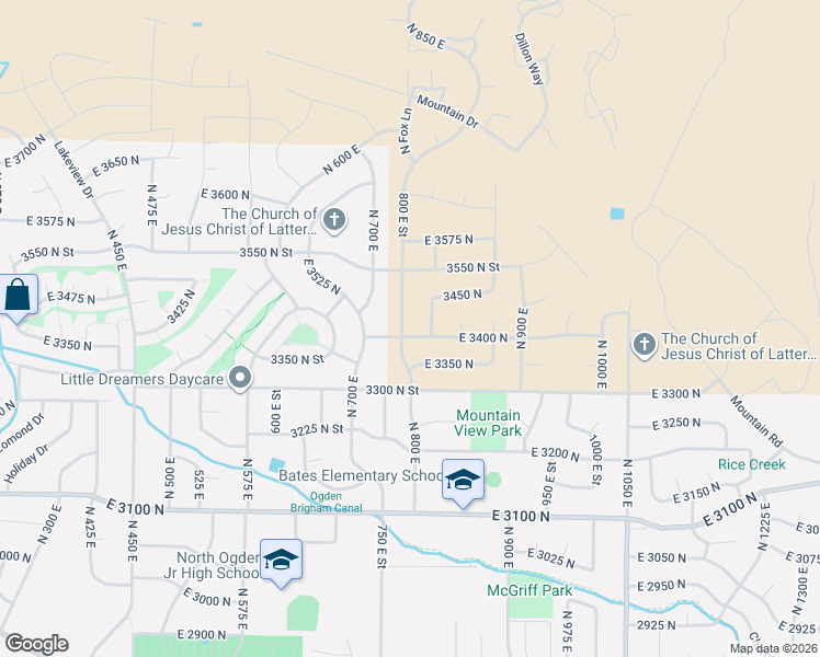 map of restaurants, bars, coffee shops, grocery stores, and more near 808 East 3400 North in Ogden