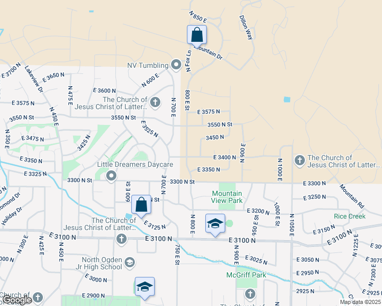 map of restaurants, bars, coffee shops, grocery stores, and more near 808 East 3400 North in Ogden