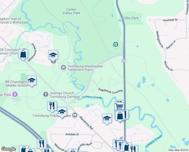 map of restaurants, bars, coffee shops, grocery stores, and more near 2555 Edgebrook Crossing in Twinsburg