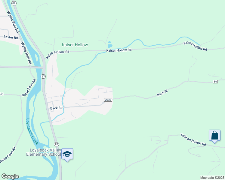map of restaurants, bars, coffee shops, grocery stores, and more near 241 Back Street in Montoursville