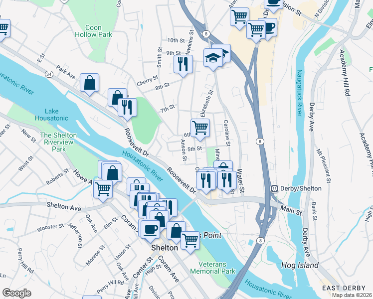 map of restaurants, bars, coffee shops, grocery stores, and more near 31 Anson Street in Derby