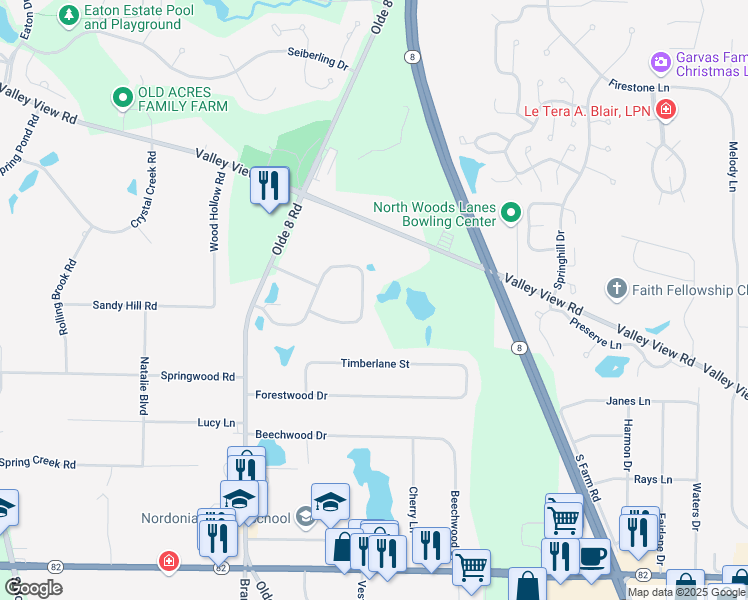 map of restaurants, bars, coffee shops, grocery stores, and more near 193 Butternut Lane in Northfield