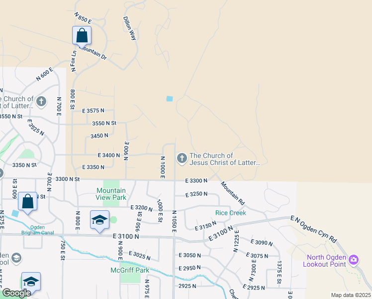 map of restaurants, bars, coffee shops, grocery stores, and more near 1074 East 3400 North in Ogden